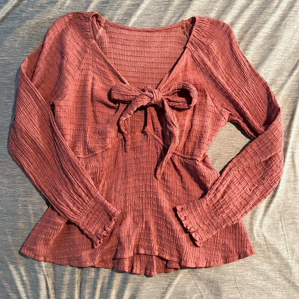 Women's Textured Bow-Tie Top - Rust